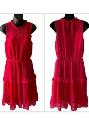 Monteau LA Red Ruffled Tiered Sleeveless Dress